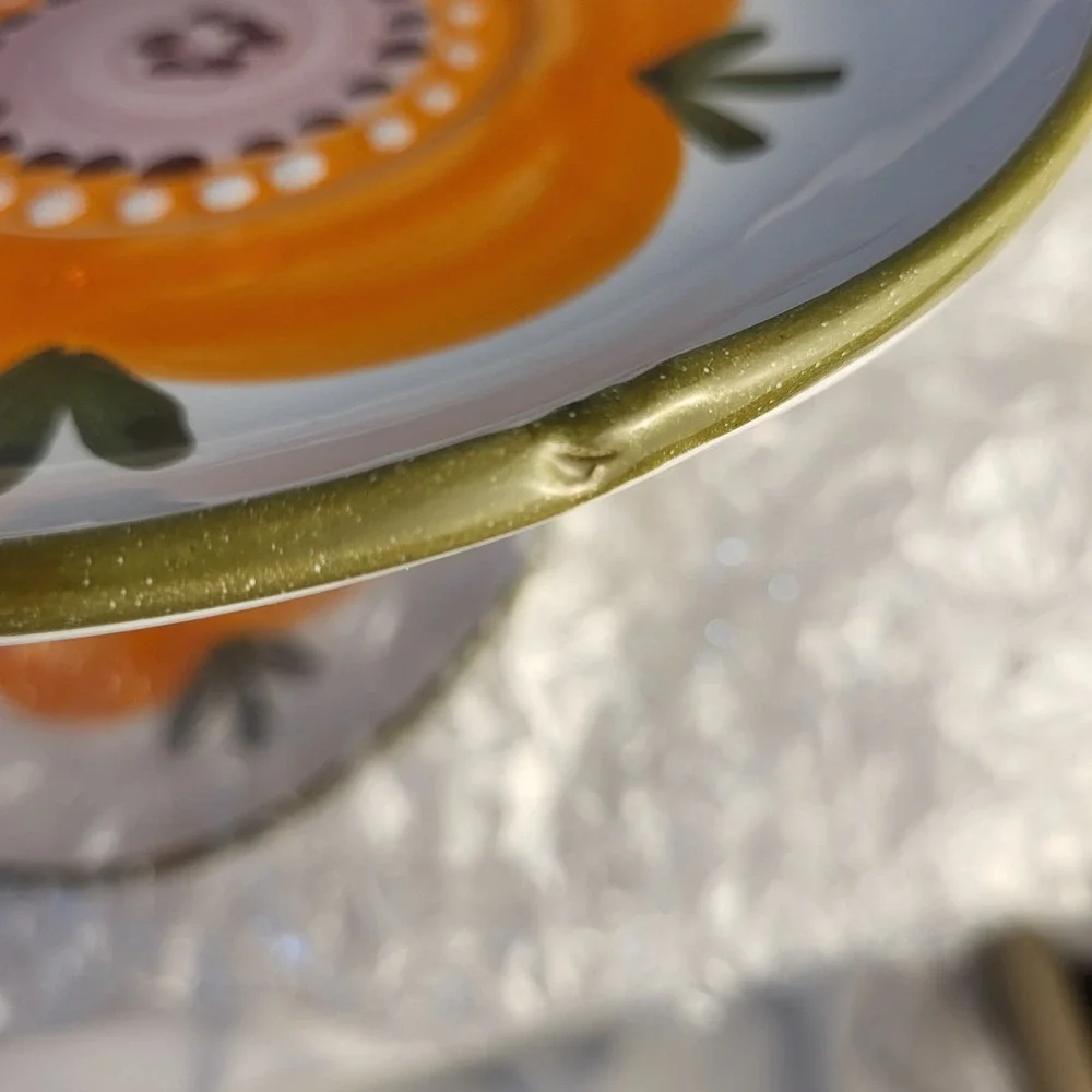 Set of 4 - Orange Flower Decorative Plates 7-1/4